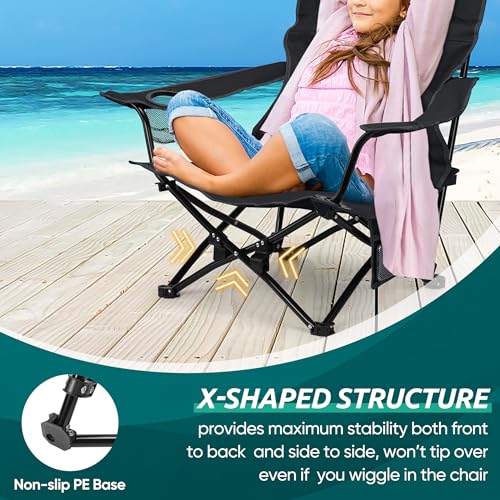 Folding Camping Lawn Chair - Black, Oversized, 600D Oxford Fabric, 2 Pack