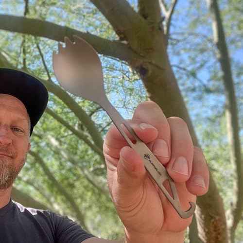 FlipFuel Camping Titanium Spork - Ultra-Lightweight, Durable, Built-In Bottle Opener