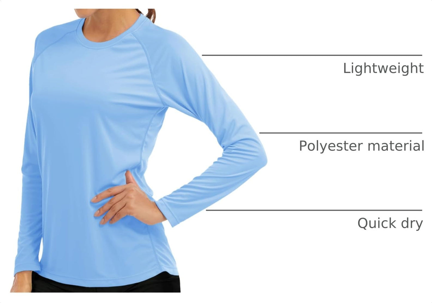 MAGCOMSEN Women's UPF 50+ SPF Swim Shirt, Long Sleeve Rash Guard, Running Top - Blue