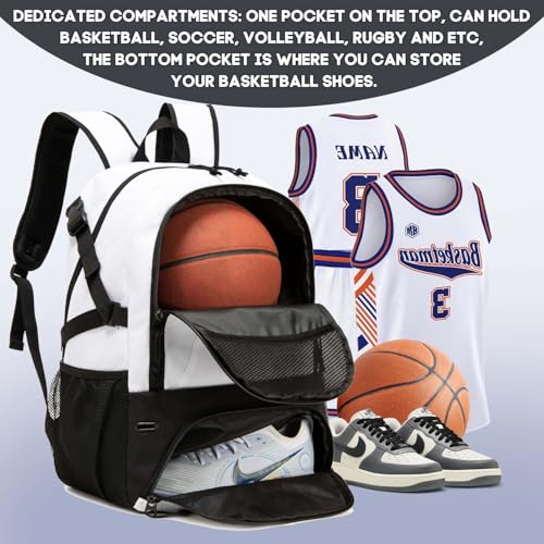 AIRTTUZ Large Capacity Basketball Backpack White for Sports Equipment & Gear