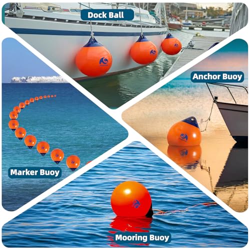 Orange Boat Buoy Ball Anchor Float 15 Inch for Docking & Mooring - Heavy Duty Marine-Grade Vinyl