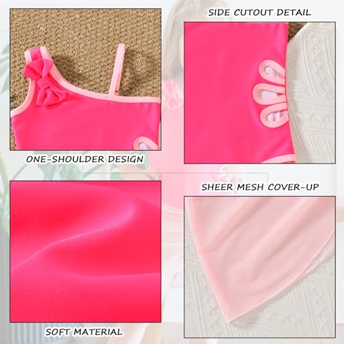 Toddler Girl One Piece Swimsuit with Cover Up Skirt - Rose Red 3-4T