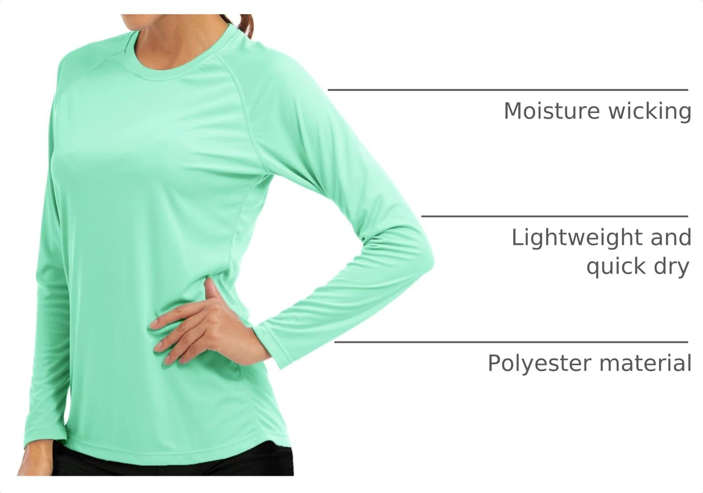 MAGCOMSEN Running Shirts Women Athletic Shirts Women Long Sleeve Shirts UV Shirts for Women Summer T Shirts for Women Workout Shirts Fishing Shirts Mint Green