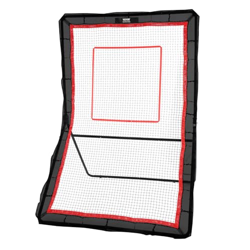 VEVOR Lacrosse Rebounder, Heavy-Duty 5 x 7 ft Volleyball Bounce Back Net for Backyard, Pitchback Throwback Baseball Softball Return Training Screen, Adjustable Rebound Angles Includes Target Net