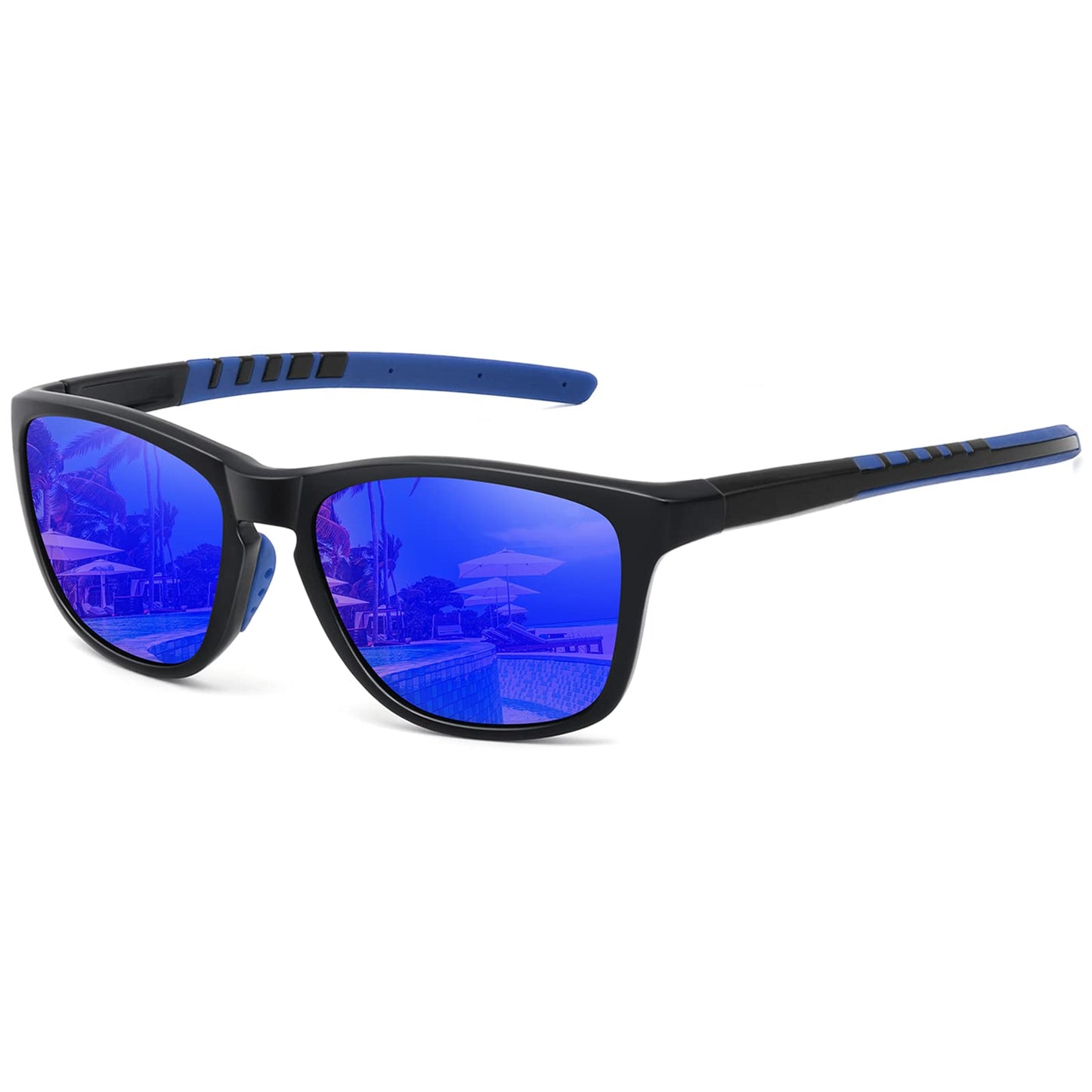MEETSUN Polarized Sports Sunglasses for Women Men Driving Running Cycling Fishing Sun Glasses UV400 Protection Black Frame-Blue Mirror Lens