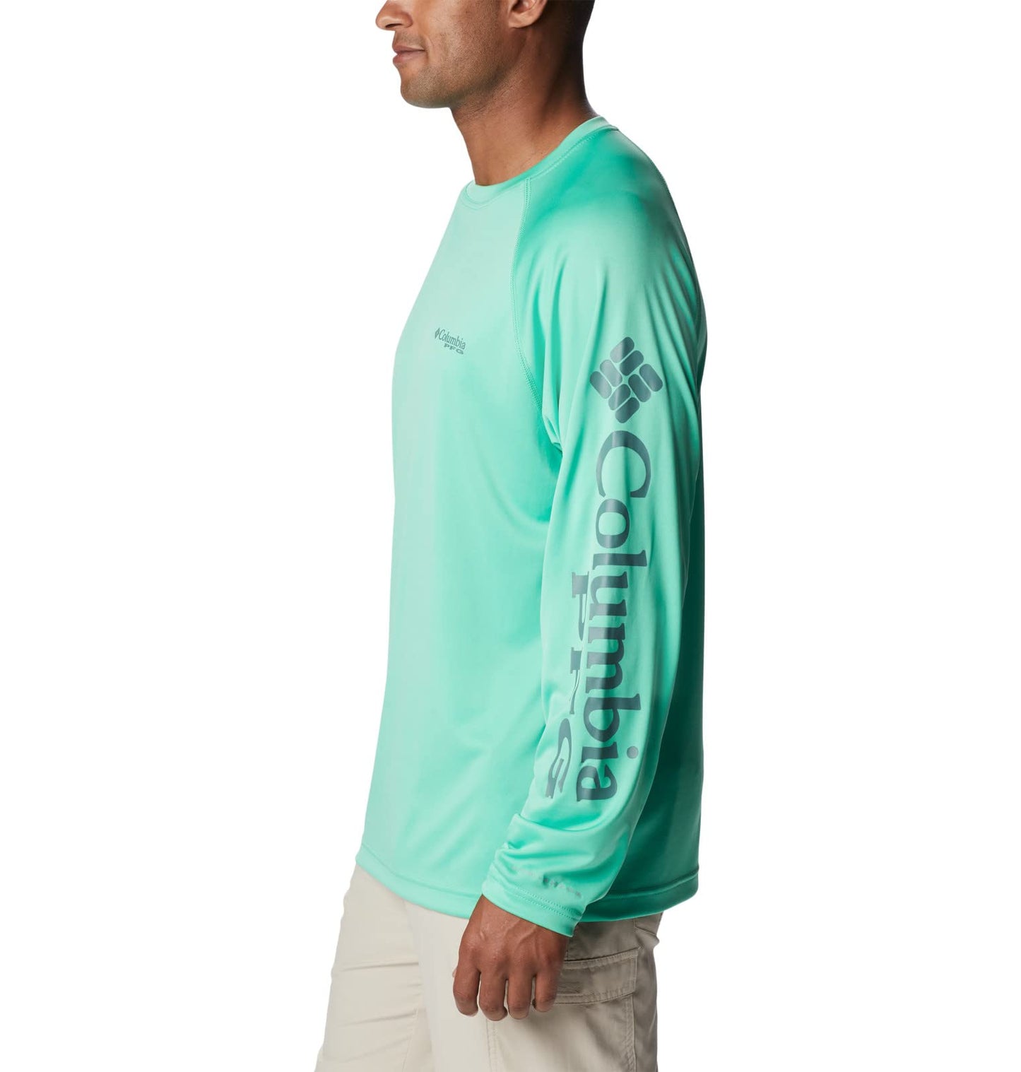 Columbia Men's Terminal Tackle Long Sleeve Fishing Shirt, Light Jade/Metal Logo, X-Large