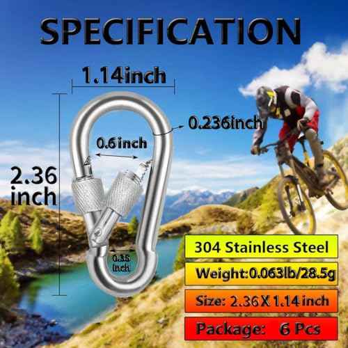 Locking Carabiner Clips, Stainless Steel Spring Snap Hook Locking Carabiner Heavy Duty - 304 Premium Stainless Steel Thumb Screw Carabiner Clip