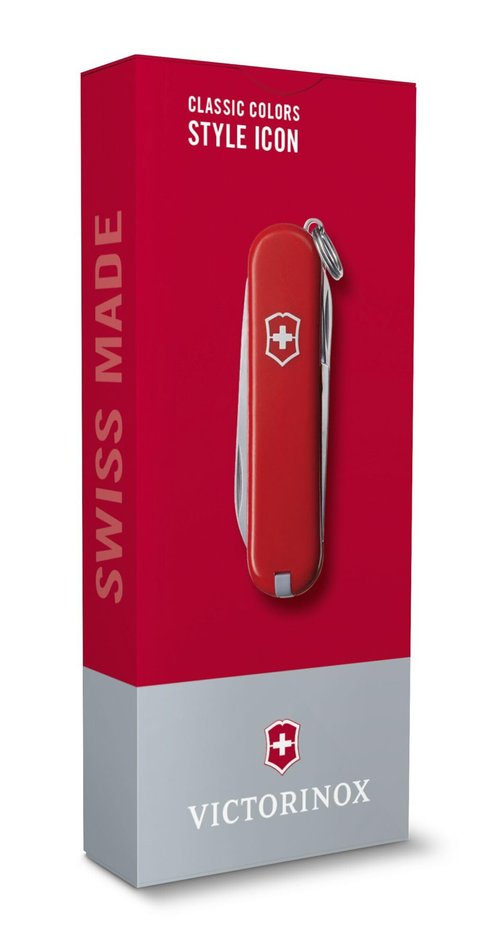 Victorinox Classic SD Swiss Army Knife, Compact, 7 Functions, Swiss Made Pocket Knife with Small Blade, Screwdriver and Key Ring - Style Icon (Red)