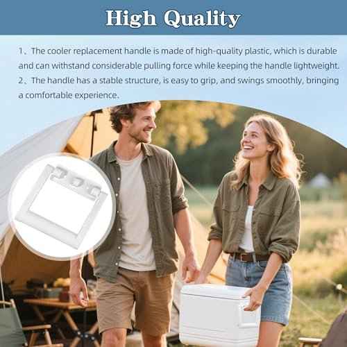 2 Pcs Plastic Cooler Handle Replacement for 25-72 Quart Coolers, Replacement Cooler Handle Parts Includes Screws, White