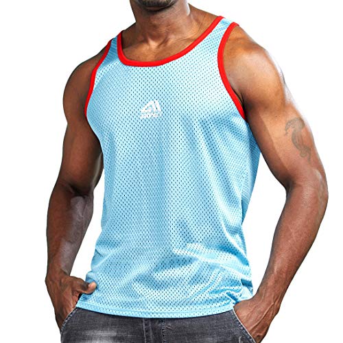 Men's Mesh Quick Dry Athletic Workout Tank Top - Large Blue