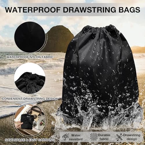 Black Drawstring Gym Backpack 2-Pack Large Sports Cinch Bag for Men Women