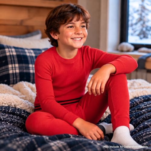 Thermal Underwear Set for Boys Large (12-14) Red Fleece Top & Long Johns