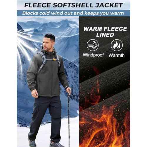 COOFANDY Men's Hooded Softshell Jacket Waterproof Fleece Lined Windbreaker Lightweight Outdoor Hiking Jacket