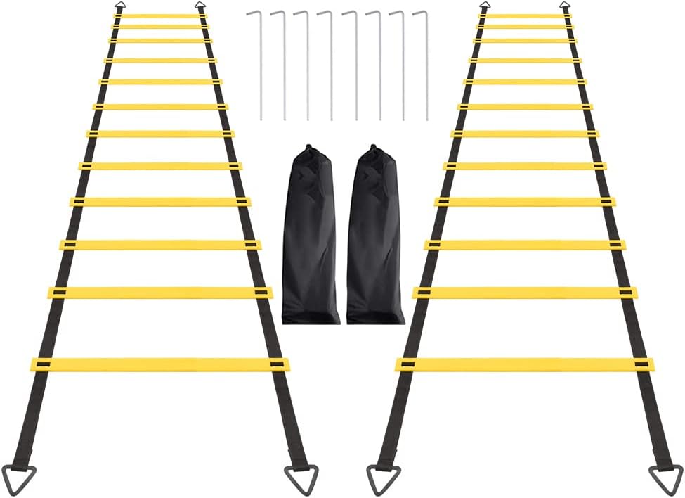 1/2/4 Pack 12 Rungs Agility Ladder Set, Training Ladder with Steel Stakes and Carry Bag for Soccer, Speed Fitness Feet Training