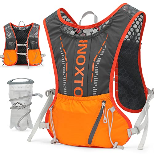 INOXTO Lightweight Hydration Vest Backpack with 1.5L Water Bladder - Dark Orange Stripe