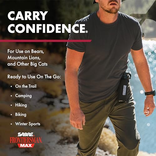 SABRE Frontiersman MAX Bear Spray ? 40 ft Range, Maximum Strength, The Only EPA-Registered Spray for Bears & Mountain Lions, 9.2 oz, Glow Safety Clip, Outdoor Hiking & Camping Protection