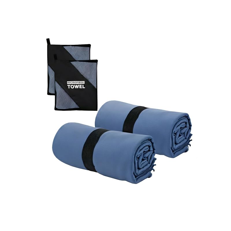 Navy Blue 2 Pack Small Microfiber Camping Towels - Quick Dry, Lightweight & Fast Absorbent