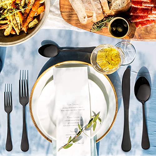 LIANYU Black Silverware Set for 2 - 10-Piece Stainless Steel Flatware