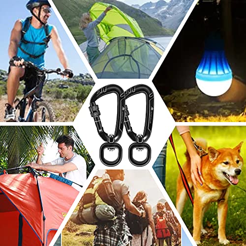 2 Pack Locking Carabiner Clips 2.5" with Swivel & Screw Lock for Pets Camping Hiking