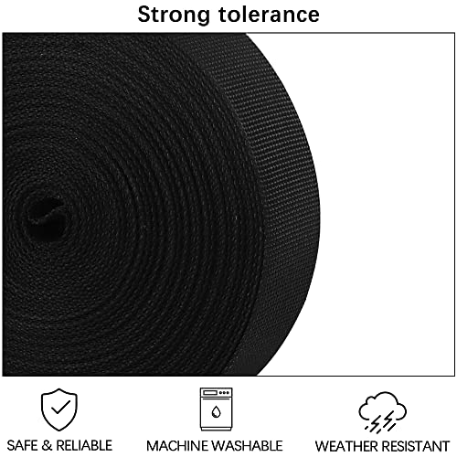 Heavy Nylon Webbing Strap 1 1/4 Inch Black 10 Yards for DIY Outdoor Gear