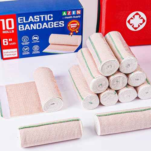 AZEN Premium 10 Pack Elastic Bandage Wrap 6 Inch, Compression Wrap Bandage for Legs, Lymphedema Wraps for Legs, Ankle, Knee, Tummy
