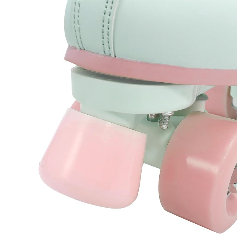 XUDREZ Light Green PU Roller Skates for Girls & Women, Pink Light-Up Wheels, Age 6-12, 37-US