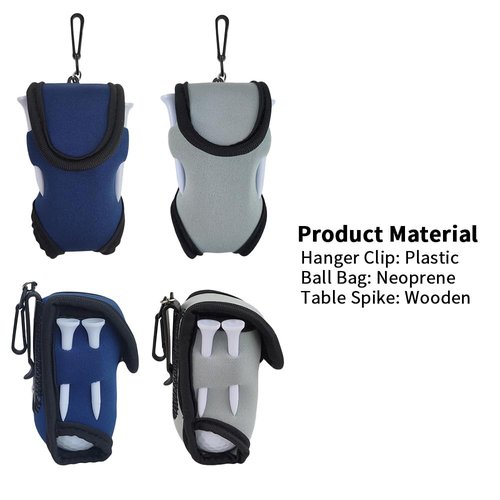ISRcnst for Golf Ball Holder Wooden & Golf Bag Tee Holder Pouch – Waterproof Carry Bag with Carabiner Clip, for Men/Women (4+1Pack) (blue)