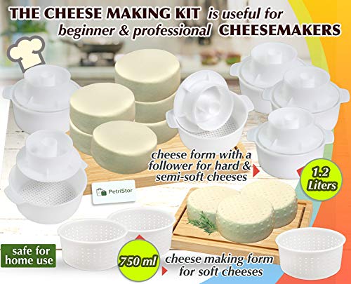 Cheese Making Kit with 9 Molds for Soft and Hard Cheese - Beginners Set