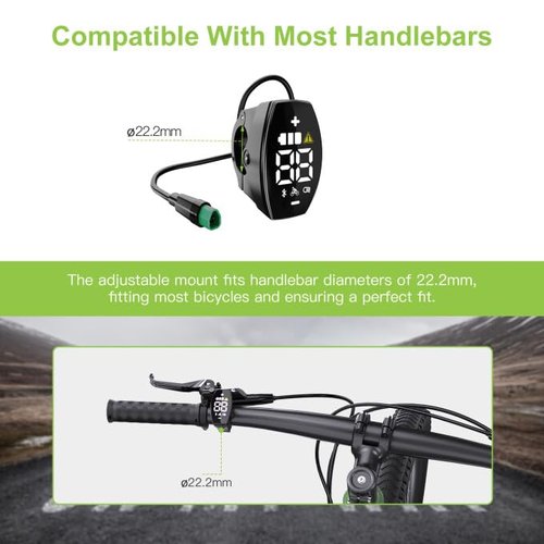 Varstrom VD03 Ebike Display - 1.5" Slim LED Screen for Bafang BBS01B/02B HD Mid Drives Kit(12-60V,CAN Protocol), IP67 Waterproof 0-9 Levels EBike Computer Display for 22.2mm Handlebar Electric Bikes