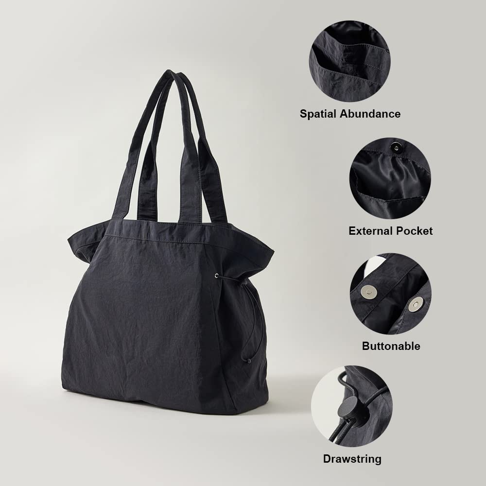 VAKAER Tote Bag for Women, 18L Side Cinch Shopper, Lightweight Shoulder Bag for Work, Workout, Gym, Beach Travel (Black)