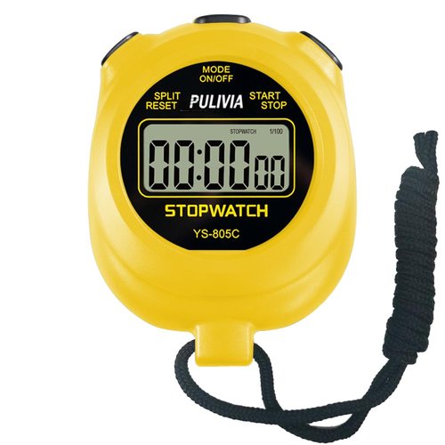 PULIVIA Stopwatch Timer with Countdown, Simple Operation Digital Stop Watch for Sports, Countdown-Alarm Button-Sound Changeable AAA Battery, Yellow