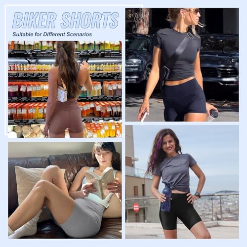 High Waisted Biker Shorts Women 3/5/8 Inch Inseam - Black Spandex Workout Leggings with Tummy Control, 5 Inch No Pockets, Large-X-Large