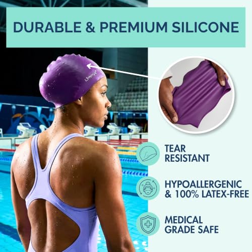 Limmys Silicone Swim Cap for Adults - One Size Black Non-Slip Fit