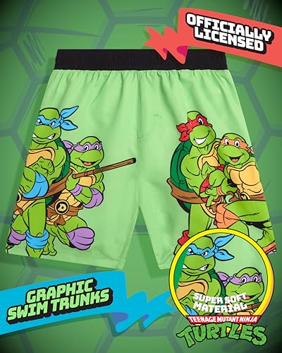 Nickelodeon Boys Swim Trunks UPF 50+ Quick-Dry Graphic Shorts - Teenage Mutant Ninja Turtles, Black & Green, 7 / Toddler & Big Kid Sizes