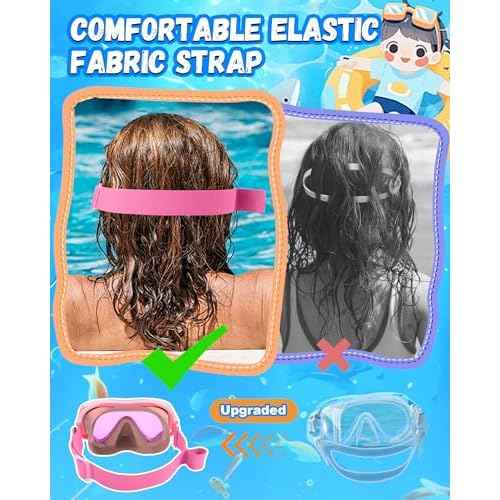 Kids Swim Goggles with Fabric Strap for Kids 3-15, Leak Proof Swimming Goggles Nose Cover 180¡Æ Clear View