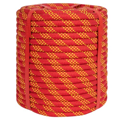 1/2 Inch Static Climbing Rope - 150 Ft High Strength Arborist Bull Rope for Tree Rigging & Rappelling - Red / 48 Strand Polyester Braided