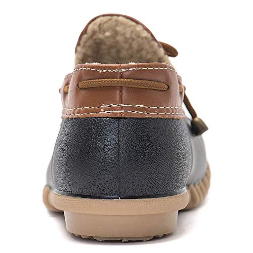 Women's Waterproof Snow Loafer Shoes with Fur Lining - Black, Size 8 - Slip-On Flat Duck Shoes