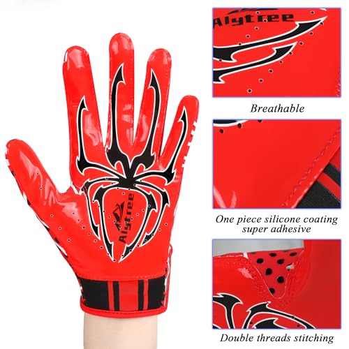 Alytree Youth Red-Black Spider-Man Football Gloves for Boys & Girls S