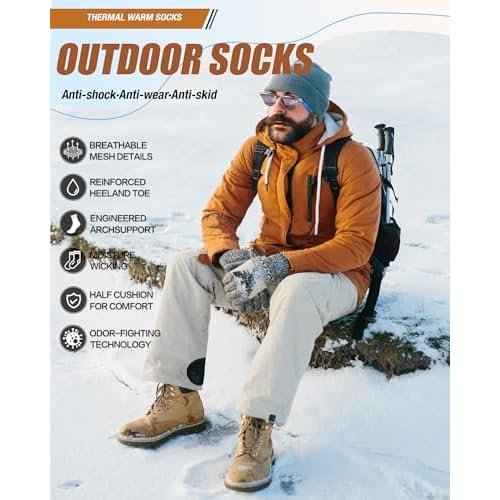 3 Pairs Men's Merino Wool Socks - Thermal Winter and Hiking Socks with Cushioned Support for Everyday Comfort