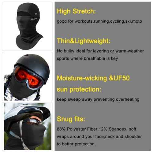 Motorcycle Balaclavas Ski Mask,Under Helmet Design High Stretch Soft Breathable Lightweight UF50 Warm Winter 4 Seasons