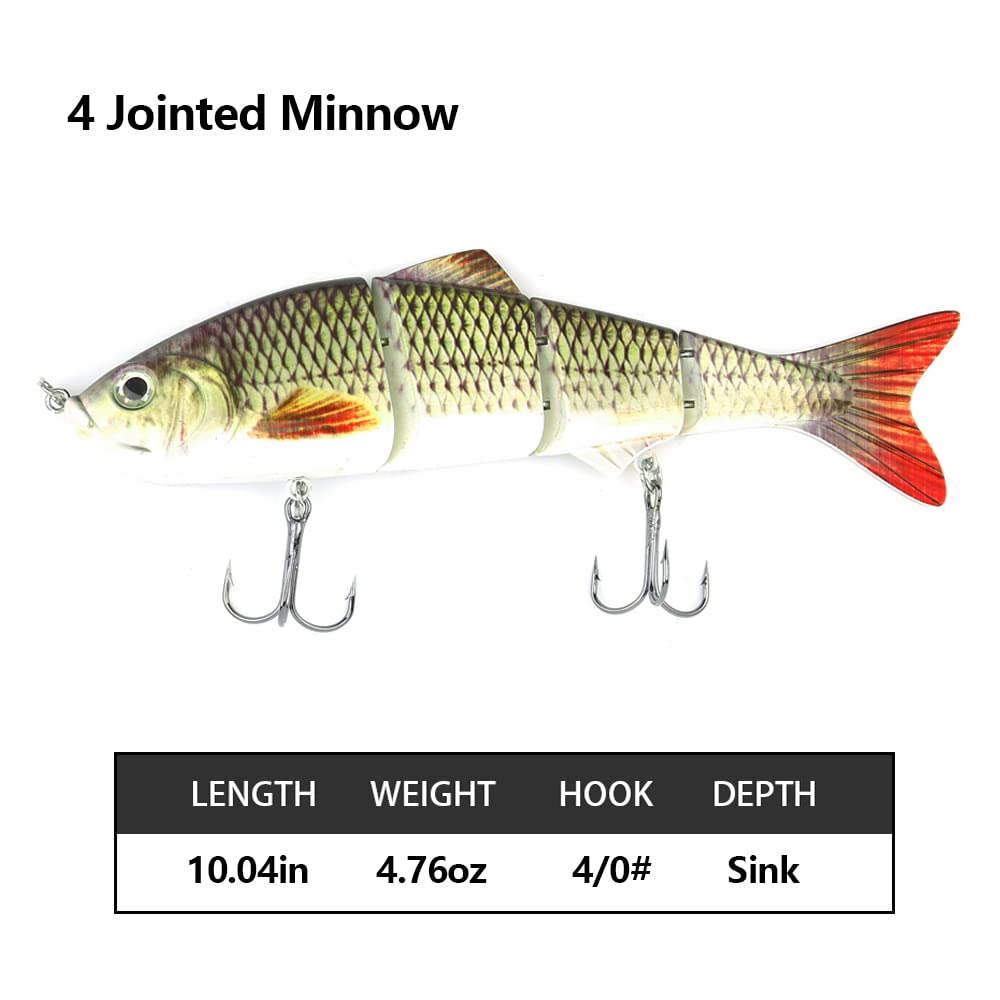 10in Multi Jointed Swimbait Fishing Lures Bait,4 Segment Big Giant Sinking Fishing Bass Lures,Crankbaits Swimbaits with Treble Hook