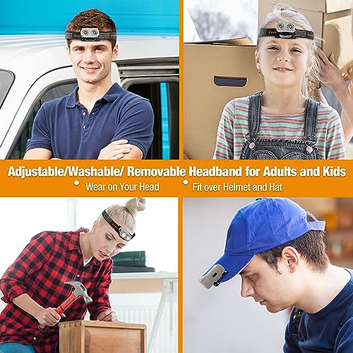 Rechargeable Headlamp with Motion Sensor, Clip-On Hat Light, 3 Modes, Waterproof