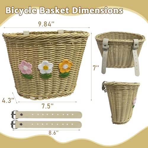 Bike Basket Front Mount Small Plastic Wicker Bicycle Basket Blue Faux Rattan Beige