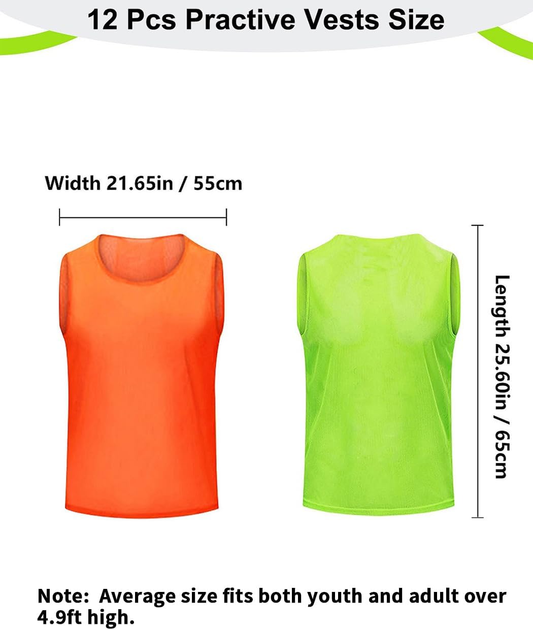 12 Pack Pro Training Pinnies for Youth & Adult Mesh High-Vis Scrimmage Vests for Soccer, Basketball, Volleyball Teams