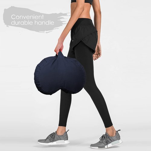 Crescent Zafu Meditation Pillow, 44 x 28 x 14 cm, Zabuton Yoga Bolster, Meditation Cushion, Floor Pouf, Yoga Pillow, Zippered Organic Cotton Cover, Natural Buckwheat, Kneeling Pillow Large-Navy Blue