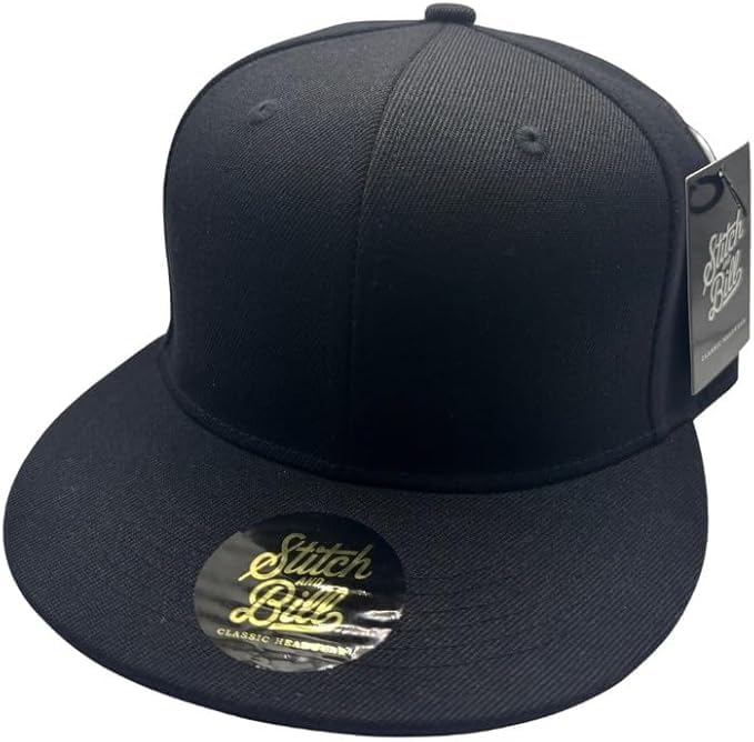 7 1/2 Black Fitted Flat Brim Baseball Cap for Men - Street Urban Style