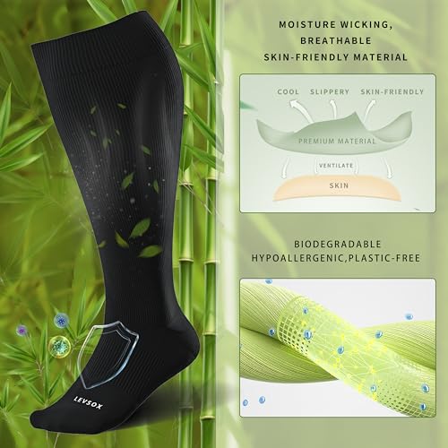 LEVSOX Wide Calf Compression Socks for Women & Men 15-20mmHg Large Support Stockings - 4X-Large / 3 Pair Black
