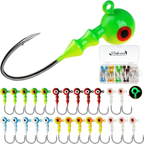 1/4oz Glow Fishing Jig Heads with 3D Eye - Crappie & Walleye Tackle 25pcs