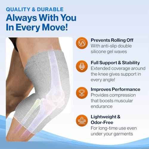 1 Pair Bamboo Charcoal Knee Sleeve - Bamboo Knee Brace Compression Knee Sleeve Perfect Knee Brace for Knee Pain and Enhanced Comfort (Gray, 77-198 Lb)