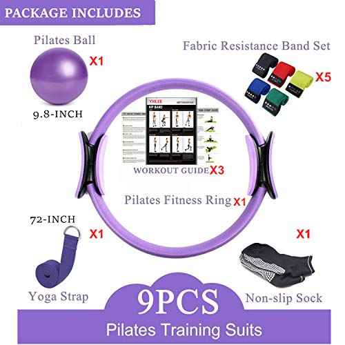 YXILEE Pilates Ring Circle Set - Workout at Home Workout Equipment Women - Booty Bands Stretching Equipment Pilates Mini Exercise Ball for Legs Arms and Thighs